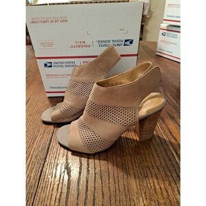 8.5 Franco Sarto Jalia Leather Tan Peep Toe Chunky High Heel Dress Shoes